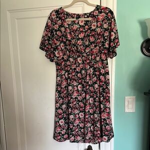 SHEIN Pink and Orange Flutter Sleeve Midi Dress